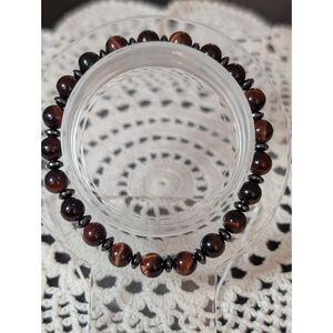 Red Tiger Eye and Hematite Stretch Bracelet